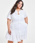 Фото #4 товара Trendy Plus Size Puff-Sleeve Tiered Mini Dress, Created for Macy's