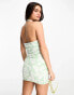 ASOS DESIGN co-ord plunge halter crop top with ring detail in green sketch floral