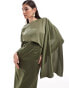 Фото #3 товара ASOS DESIGN satin overlay maxi dress with stitch detail in khaki