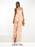 Фото #1 товара ASOS DESIGN Tall cami mesh maxi dress with sash in orange smudge print