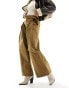 Urban Revivo wide leg belt detail cargo trousers in khaki brown