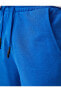 Фото #6 товара Erkek Mavi Cepli Şeritli Belden Bağlamalı Pamuklu Şort