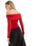 Фото #5 товара NA-KD off shoulder flower corsage top in red