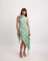 NA-KD chiffon ruffle detial midi dress in green