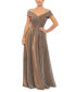 ფოტო #1 პროდუქტის Women's Off-The-Shoulder Sequin-Knit Fit & Flare Gown