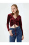 Топ Koton Crop Velvet Tee V Neck Ruched