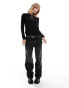 Monki long sleeve ribbed velour top in black