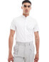 ASOS DESIGN slim sateen shirt with mandarin collar in white