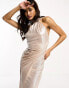 Фото #3 товара ASOS DESIGN one shoulder draped maxi dress with tie detail in gold