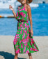 Women's Pink-and-Green Floral Maxi Halter Beach Dress