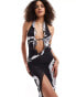 Фото #1 товара Murci exclusive deep v ruffle trim halterneck open back midaxi dress in black scorpion print