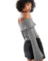 ASOS DESIGN off shoulder long sleeve top in grey cable knit grau, XS - EU 32-34 - фото #3