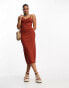 Фото #2 товара Pieces exclusive ruched front cami midi dress in rust