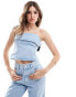 ASOS DESIGN denim fold over bandeau in bleach BLAU, XS - EU 32-34 - фото #1