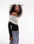 Topshop colour block sheer long sleeve bardot in stone M - фото #2