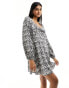 Pieces balloon sleeve mini tea dress in black and white print XS - фото #4