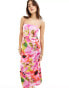 YAS satin midi dress in floral - MULTI Pastelllavendel, 2XL - фото #7