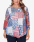 Фото #1 товара Plus Size All American Patchwork Flag Mesh Top with Necklace