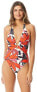 Фото #1 товара Vince Camuto Women's 183960 Wild Lotus Plunging Wrap One-Piece Swimsuit Size 14