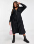 Фото #4 товара ASOS DESIGN Curve waisted long sleeve midi tea dress with buttons in black