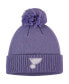 Men's Purple St. Louis Blues 2021 Hockey Fights Cancer Cuffed Knit Hat with Pom