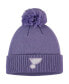 ფოტო #1 პროდუქტის Men's Purple St. Louis Blues 2021 Hockey Fights Cancer Cuffed Knit Hat with Pom