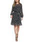 Фото #1 товара Petite Printed Belted Ruffled-Hem Dress