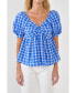 ფოტო #2 პროდუქტის Women's Gingham Twisted Puff Sleeve Top