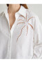 Фото #9 товара Рубашка женская Koton с вышивкой, модель Keten Karışımlı Gömlek Oversize Nakış Detaylı