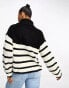 JDY roll neck jumper in black and white stripe black & white stripe, 2XL - фото #9