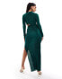 Фото #3 товара ASOS DESIGN plisse drape cut out detail midi dress in bottle green