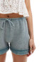 Pull&Bear linen look crinkle texture short in washed blue