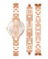 ფოტო #3 პროდუქტის Women's Rose Gold-Tone Alloy Bangle with Navy Enamel and Crystal Accents Fashion Watch 33mm Set 3 Pieces