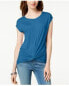 Inc International Concepts Mixed MediaTwist Front Blouse Short Sleeve Blue M