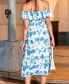 ფოტო #3 პროდუქტის Women's Soft Blue Rose Ruffled Off-Shoulder Midi Beach Dress