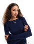 Фото #1 товара Weekday soft jersey semi sheer long sleeve boat neck top in navy