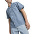 Фото #1 товара Puma Mmq Seersucker Short Sleeve Button Up Shirt Mens Blue Casual Tops 62401620