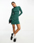 ASOS DESIGN high neck long sleeve rib mini dress in green