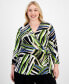 ფოტო #1 პროდუქტის Plus Size Printed Side-Tie 3/4-Sleeve Top