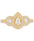 ფოტო #3 პროდუქტის Diamond Pear-Cut Halo Three Stone Beaded Engagement Ring (3/4 ct. t.w.) in 14k Gold