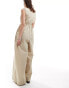 ASOS DESIGN shirred shoulder tie waist wide leg jumpsuit in taupe