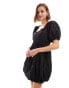 ASOS DESIGN mini puffball dress with frill edge detail in black Черный, 40 - фото #3