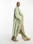 The Frolic soft borg double breasted cocoon coat in soft sage