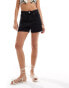 Mango longline relaxed denim shorts in black