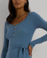 Women's Belted Rib-Knit Henley Dress