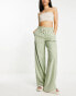 Фото #2 товара Stradivarius crinkle pull on wide leg trouser in khaki