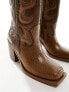 Фото #3 товара Public Desire Wide Fit Texas western mid ankle boot with snake print in vintage brown