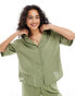 Vila linen touch short sleeve shirt co-ord in green