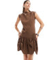 Фото #3 товара ASOS DESIGN cowl neck hitched hem cupro mini dress in brown