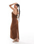 ASOS DESIGN textured halter midi dress with hardware trim in chocolate